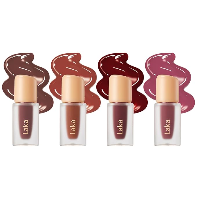 Laka Fruity Glam Lip Tint Mini Best Sellers, Best Friends Set, #121 Ash Nut, #108 Salty, #120 Caffeine Rose, #102 Dewy