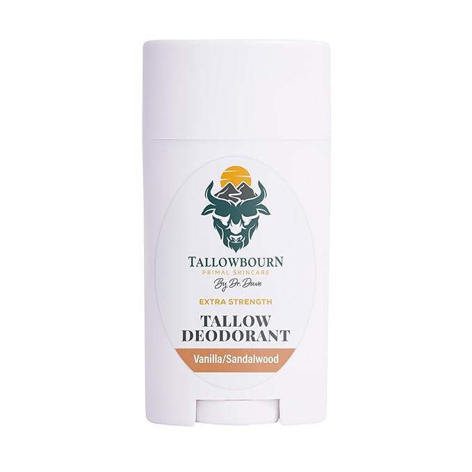 Dr. Dave's Primal Essence Extra Strength Tallow Deodorant - Aluminum-Free - Baking Soda, Beeswax, Coconut Oil, and Mango Butter - Vanilla and Sandalwood Deodorant for Men and Women - 3 oz