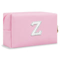 ChaoGreat Bride Gifts – Personalized Initial Makeup Bag with Pearl Rhinestone Patch, Preppy Pink Monogram Cosmetic/Toiletry Pouch, bridesmaid Gifts, Bridal Shower Gifts, Wedding Gifts, Bridal Gifts,Z