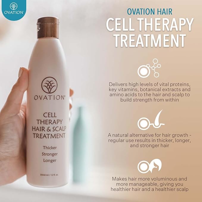 Ovation Hair Moisturizing 3-Step Bundle for Dry Hair with Moisture Shampoo & Conditioner, Cell Therapy Hair Growth & Healthy Scalp Treatment - Nourish, Smooth, Detangle & Hydrate Dry or Brittle Hair