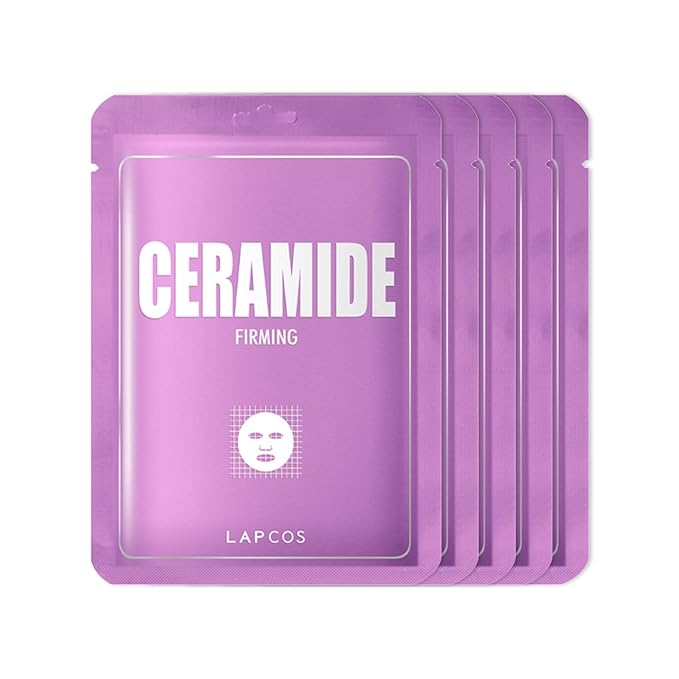 LAPCOS Ceramide Sheet Mask, Daily Moisturizing Face Mask, Hydrates & Plumps Skin, Korean Beauty Favorite 5-Pack