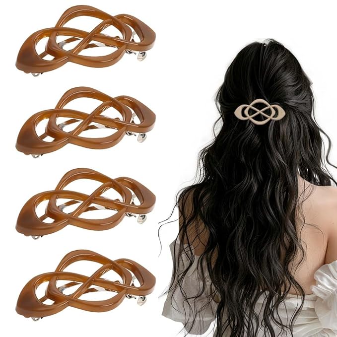 Vintage French Barrette Hair Clips, Hair Barrettes Hair Accessories for Women Girls, Elegant Retro Non Slip Clip with Classic Design Thick to Thin, Stylish Accessories Hair (Jelly Brown, 4PCS)