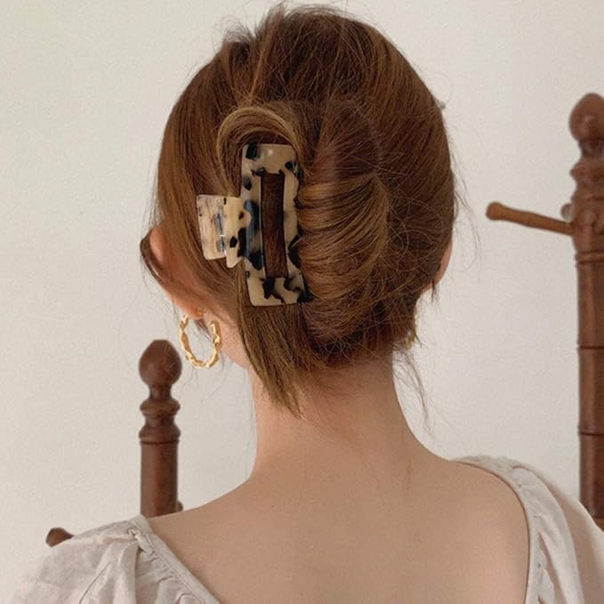 Hair Claw Clips Cutout Tortoise Shell Celluloid Hair Jaw Clips 3 Inches French Design Rectangle Hair Clamp for Women Ladies Mother (2 Pack)
