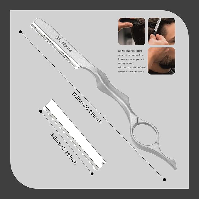 Hair Cutting Razor, Hair Razors For Cutting Hair Professional Styling Razor with Replacement Stainless Steel Blades for Salon/Home -11PCS Silver