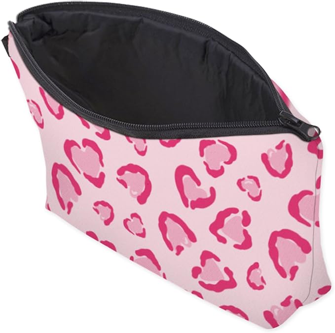 Cute Travel Makeup Bag Cosmetic Bag Small Pouch Gift for Women (Heart Leopard Pink)