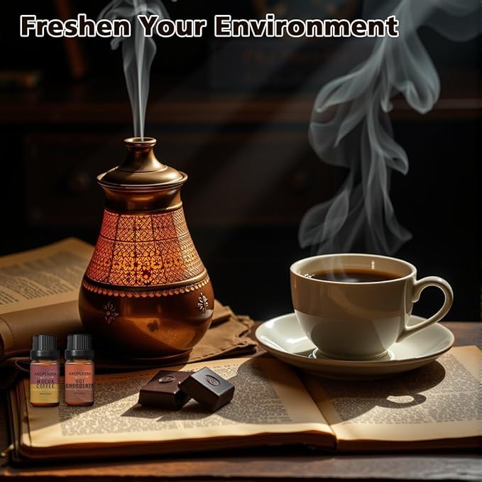 Coffee Shop Fragrance Essential Oil Set - Mocha Coffee, Gingerbread, Hot Chocolate, Blueberry Muffin, French Vanilla, Cinnamon 6x10ML for Diffusers, Aromatherapy, Massage