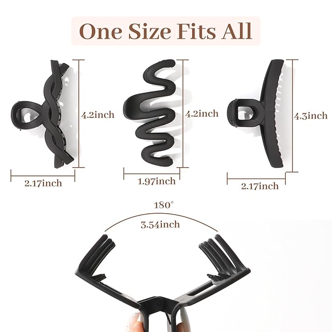 Matte Non-Slip Large Hair Clips for Women 8PCS (All Black), Durable Claw Clips for Women/Girls | Gift-Ready Neutral Hair Accessories for Daily & Special Occasions