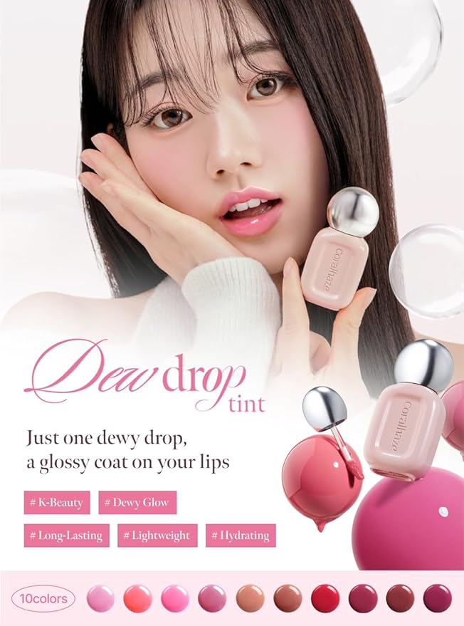 Dew Drop Tint #205 Honeydew 4.5g, Glossy, Lightweight Lip Stain, Glass-Like, High Shine, Moisturizing Lip Oil, Long Lasting Color, Hydrating Gloss, Dewy Finish, Korean Beauty Makeup