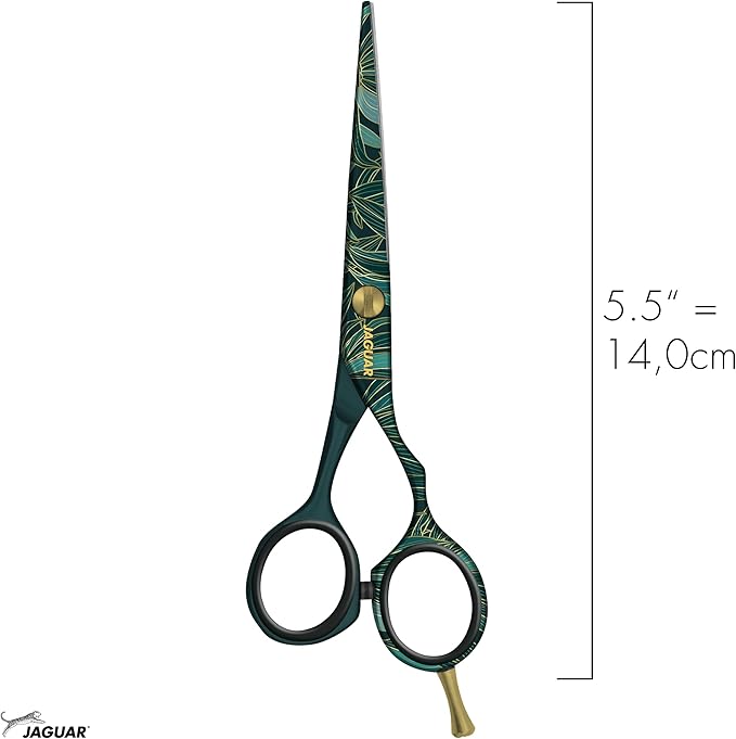 Jaguar Exotic Island Jungle Green Hairdressing Scissors, Right Handed Offset Handle, 5.5 Inch