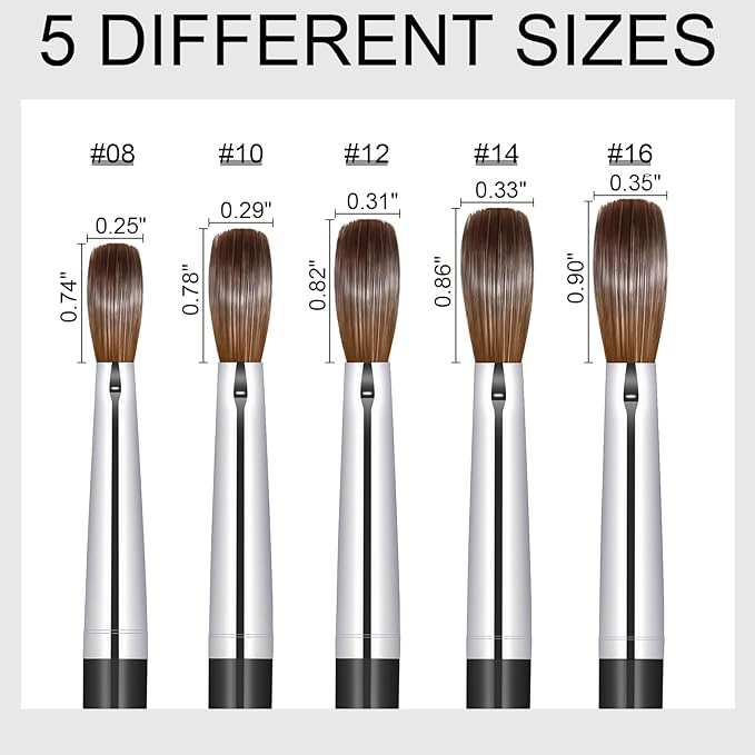 Acrylic Nail Brush Size #08, 100% Pure Kolinsky Nail Art Brushes for Acrylic Application, Sturdy Handle Oval Shaped Acrylic Powder Nail Design Tools for Professional Manicure DIY