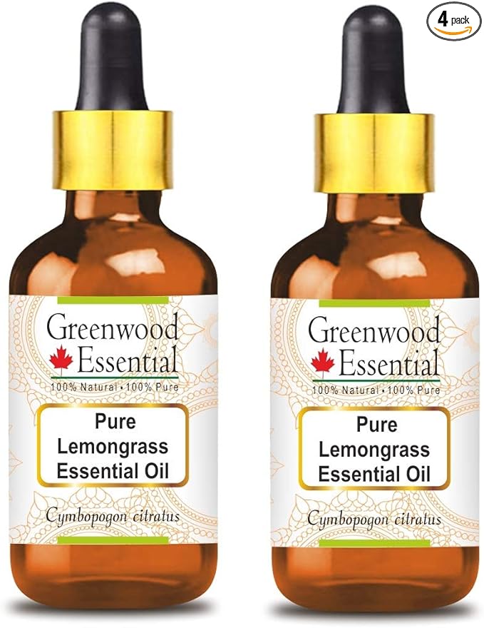 Greenwood Essential Pure Lemongrass Essential Oil (Cymbopogon citratus) with Glass Dropper Steam Distilled (Pack of Two) 100ml X 2 (6.76 oz)