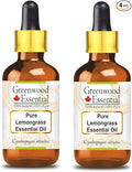 Greenwood Essential Pure Lemongrass Essential Oil (Cymbopogon citratus) with Glass Dropper Steam Distilled (Pack of Two) 100ml X 2 (6.76 oz)