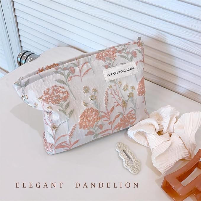 STARDW Aesthetic Floral Makeup Bag Cute Small Cosmetic Bags for Women Girls, Travel Toiletry Bag Large Capacity Zipper Makeup Pouch, Purse Organizer Pouches