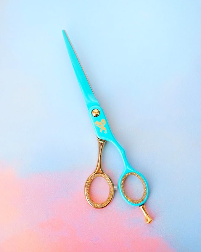 Cricket Shear Xpressions Charmed Life 5.75” Professional Stylist Hair Cutting Scissors, Japanese Stainless Steel Shears, Guidance Counselor (Aqua & Gold Chrome)