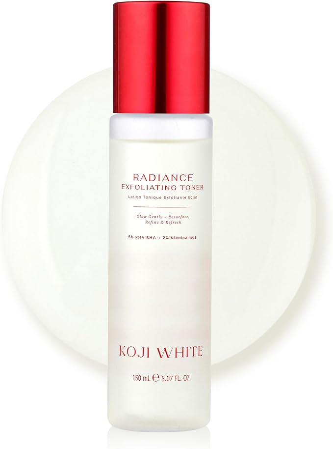 Koji White Exfoliating Toner for Face with 5% PHA BHA Toner, 2% Niacinamide, Kojic Acid & Hyaluronic Acid | Hydrating & Soothing Facial Toner | Unscented, Sensitive, Vegan, 150ml (5.07 Fl Oz)
