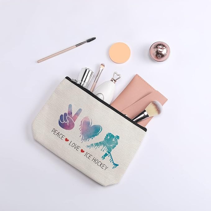 Hockey Gifts Inspirational Hockey Gifts for Ice Hockey Lovers Team Players Makeup Bag Christmas Birthday Gifts for Women Athletics Coach Friend Sister Hockey Travel Pouch