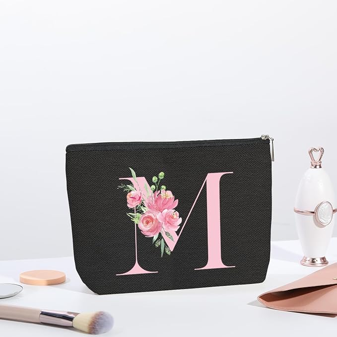 A-Z Personalized Cosmetic Bag Monogrammed Makeup Bags Bridesmaid Gifts Custom Toiletry Pouch Gifts for Women Mom Best Friend Sister Bride Bridesmaid (M)