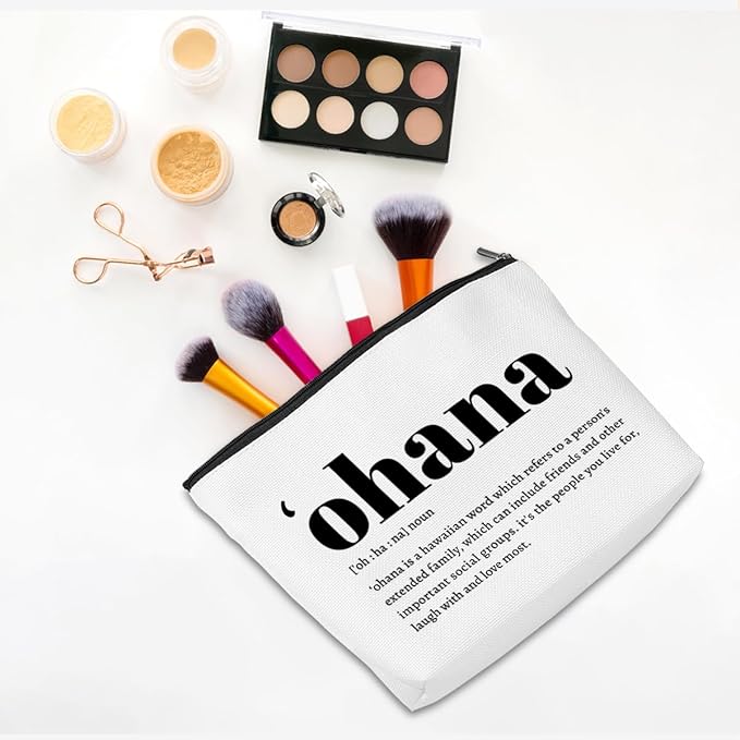 Christmas Thank You Gifts Ohana Definition Inspirational Makeup Bag Hawaii Cosmetic Bag Hawaiian Gifts Hawaiian souvenirs for Women Female Grandma Mom Sister Friend Wife Travel Toiletry Bag Birthday