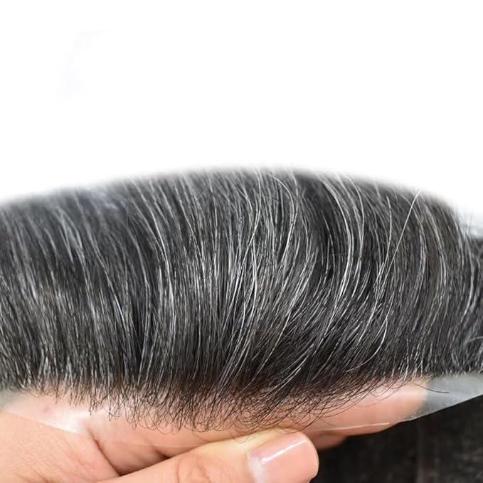 FACE MIRACLE Toupee for Men Lace Center Mens Toupee Hairpiece for Man Human Hair Replacement System Lace Center with Poly around Hair Units Mens Wig Hair Prosthesis 6"X8" #1B40