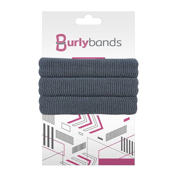 Burlybands Large Hair Ties for Thick, Heavy or Curly Hair - Non-Slip, Non-Damage, Seamless Women's Ponytail Scrunchies - Dk Gray, 3 Pcs