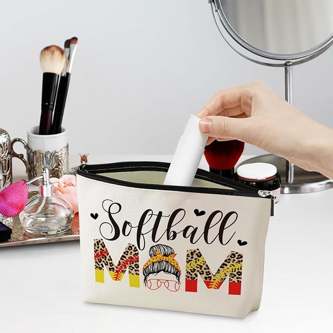 jeilink Softballs Mom Gifts Cosmetic Bag Softball Stuff Mom Gifts Softball Gifts Travel Makeup Bag for Sport Lover Mother Organizer Bag for Mum Mommy Mama Women Female Mothers Day Birthday Christmas