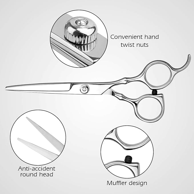 Hair Cutting Scissors Professional Home Haircutting Barber/Salon Thinning Shears Kit with Comb and Case for Men/Women (Silver)