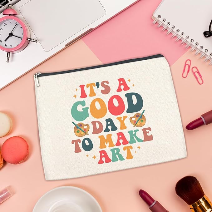 Makeup Bag Gifts for Artists Women, Art Lover Gift Thank You Gifts for Painter Teacher Girls Sister Friends It's A Good Day To Make Art Zipper Cosmetic Bag Travel Toiletry Pouch for Purse