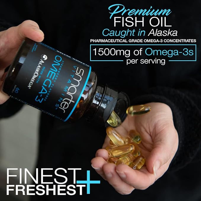 (2 Pack) Smarter Omega 3 Fish Oil, Berry Flavor, Burpless, Tasteless, 2000mg, Potent Triple Strength DHA EPA Brain OMEGA3, Made with AlaskOmega®