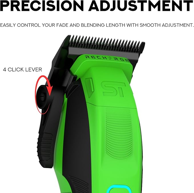 Supreme Trimmer Recharge Clipper - Professional Hair Clipper with 2 Removable Batteries, Brushless Motor, Smart Charge Stand, USB-C Charge & DLC Blades Barbers | STC779