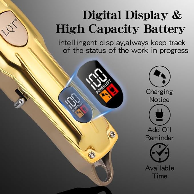 Professional Hair Clipper Set, Gold, LED Display, with Trimmer, 8 Guide Combs, Barber Shaver Set, with Travel Case and Haircut Cape (Gold)