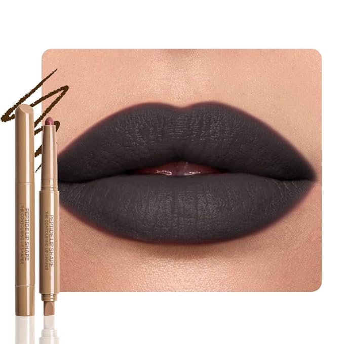 Matte Crayon Lip Liner Pencil, Black Lip Liners Lipstick For Women Halloween Birthday Party Wear, Plump Creamy Formula With Silicone Smudger for Define Contours & Sculpting Lip