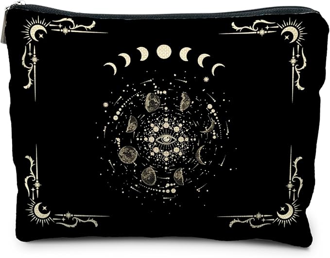 Boho Celestial Moon Phase Makeup Bag - Witchy, Halloweencosmetic Bag