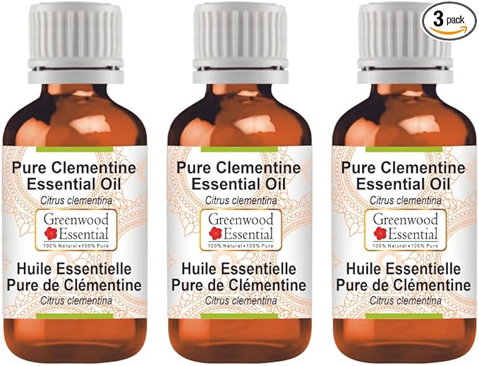 Greenwood Essential Pure Clementine Essential Oil (Citrus Clementina) Steam Distilled (Pack of Three) 100ml X 3 (10.1oz)
