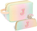 Personalized Initial Makeup Bag Trendy Stuff Leather Waterproof Cosmetic Bag Travel Toiletry Bag, Christmas/Thanksgiving/Halloween Gifts Makeup Organizer Case for Women Girls Mom Girlfriend Wife