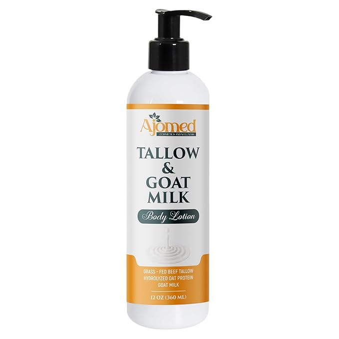 Tallow & Goat Milk Body Lotion for Sensitive Skin, Organic moisturizing Lotion - Soothes Dry skin, Goat Milk face and body Moisturizer - Handmade Tallow for skin cream (12 OZ, Unscented)