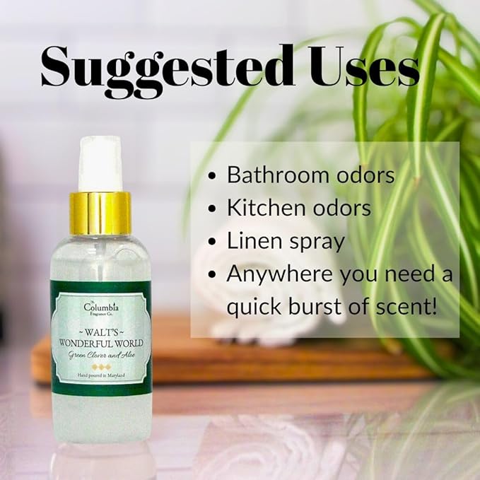 Walt’s Wonderful World Disney Room Spray – Set of 2 – Long-Lasting Disney-Inspired Green Clover & Aloe Scent – Fresh Disney World Hotel & Park Magic Spray – 4 oz Each