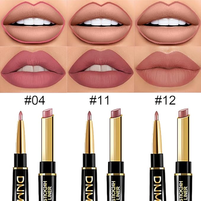 BINGBRUSH 3Pcs Double Ended Nude Brown Matte Lip Liner and Lipstick Makeup Set, Antique Rose Lipliner 24 Hours Original Waterproof Long Lasting Gift Set (3Pcs Set01-Matte:04#11#12#)
