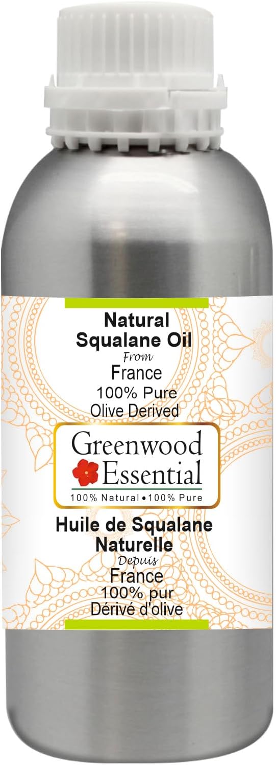 Greenwood Essential Pure Natural Squalane Oil (derived from Olives) Natural Therapeutic Grade for Hair, Skin & Aromatherapy 630ml (21 oz)
