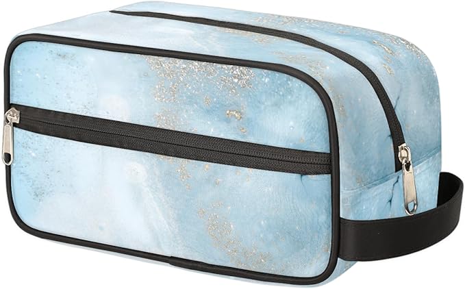 Cute Blue Marble Texture Travel Toiletry Bag for Women Men Lightweight Cosmetic Makeup Bag Organizer Waterproof Shaving Bag Dopp Kit with Large Capacity for Toiletries and Shaving Accessories