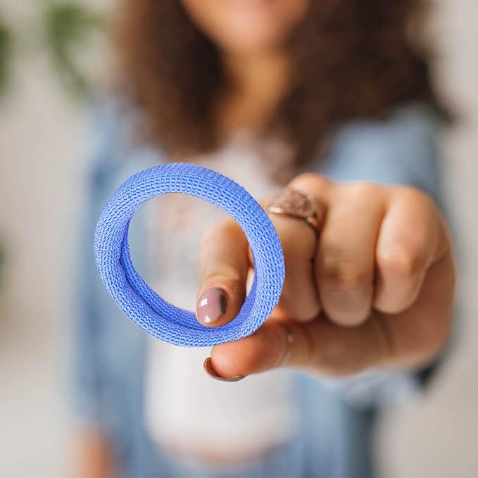 Burlybands Large Hair Ties for Thick, Heavy or Curly Hair - Non-Slip, Non-Damage, Seamless Women's Ponytail Scrunchies - Light Blue, 3 Pcs