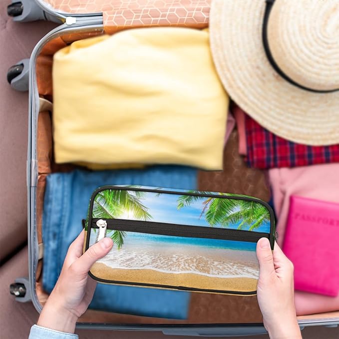Tropical Palm Tree Beach Travel Toiletry Bag for Women Men Lightweight Cosmetic Makeup Bag Organizer Waterproof Shaving Bag Dopp Kit with Large Capacity for Toiletries and Shaving Accessories