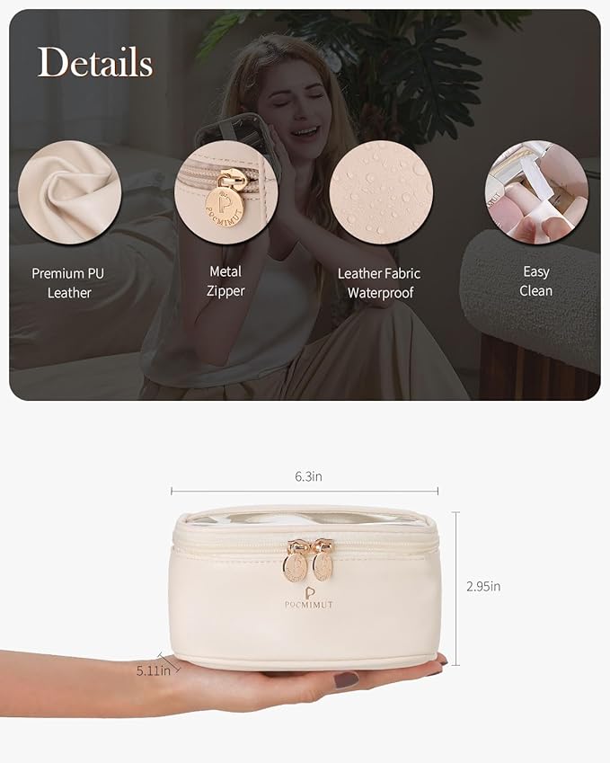 Pocmimut Makeup Bag,Graduation Teacher Gifts Birthday Gifts,Small Makeup Bag Travel Toiletry Bag Gifts Idea for Mom Teacher Sister Friends Girlfriend Bridesmaid,Beige