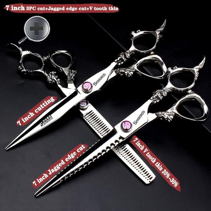 Gold Dragon Professional Hairdressing Scissors - 7 Inch 3-Piece Set - Gold and Black
