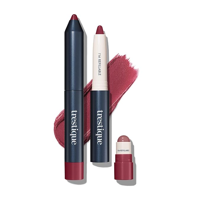 TRE'STIQUE Matte Lip Crayon, Matte Lipstick With Built-in Lip Gloss Balm, 2-in-1 Lip Liner Set With Lip Crayon and Lip Balm, Lipstick and Lip Gloss Kit (Belize Bordeaux Refillable)