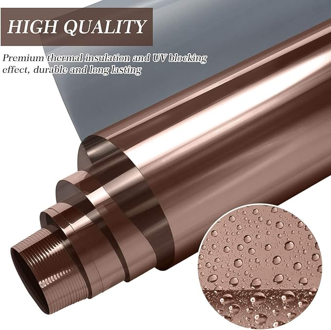HIDBEA One Way Mirror Window Film, Daytime Privacy Sun Blocking Reflective Window Film Static Cling Heat Control Window Tinting Film for Home and Office, Brown Silver, 35.4 x 98.4 Inch