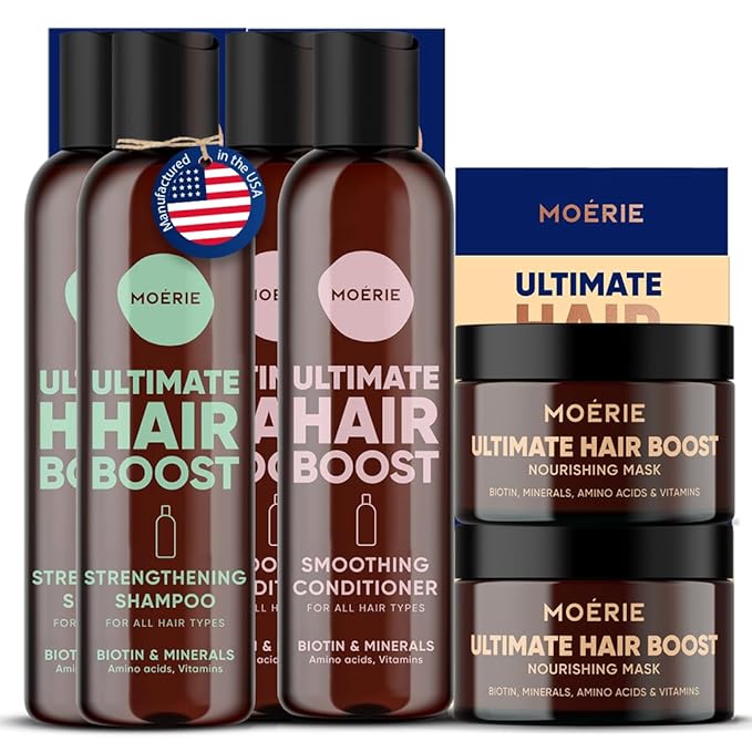 Moerie Ultimate Mineral Shampoo and Conditioner Set - Vegan Friendly, Paraben Free, Hair Growth Products for Longer, Thicker, Fuller Hair - Includes Hair Mask- Double Set