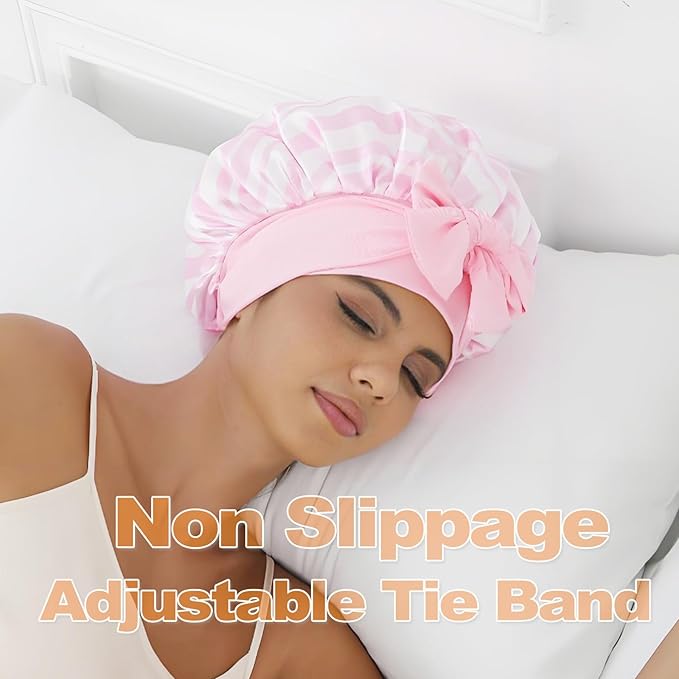 GDTOGRT Satin Silk Bonnet for Sleeping Women - Double Layer Sleep Hair Bonnets Caps for Curly Braid Hair with Tie Band