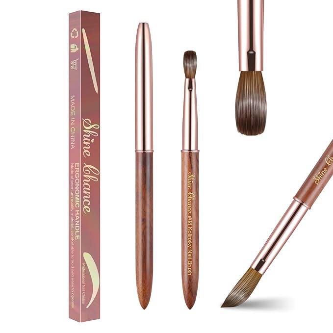 Acrylic Nail Art Brush Size 08, 100% Pure Kolinsky Hair Oval Nail Brush for Acrylic Application, Professional Nail Extension Manicure Tool Wooden Handle Nail Drawing Pen for DIY Home Salon