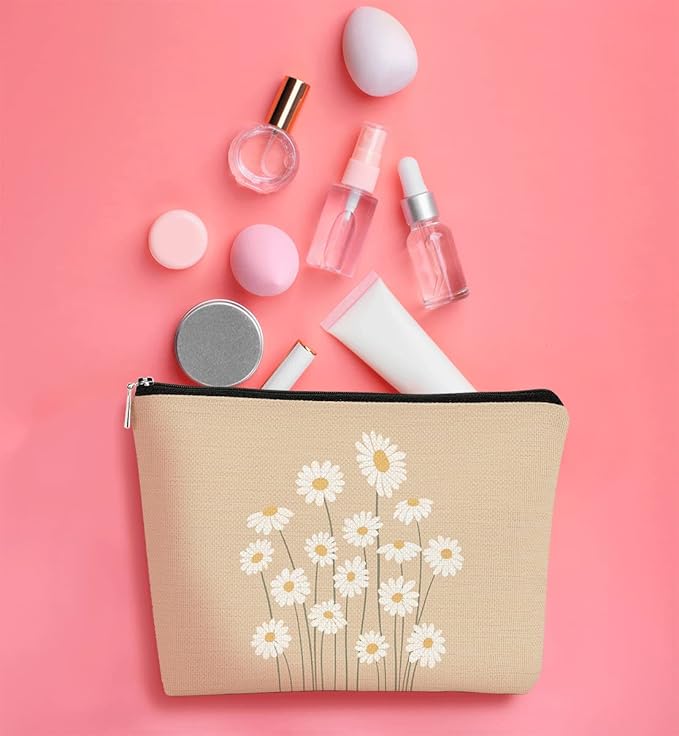 Daisy Makeup bag for Women Gift Pink Cosmetic Bag Zipper Travel Toiletry Bag Best Gift Idea for Teen Girls Women,Birthday Christmas Gifts for Teen Girls Sister
