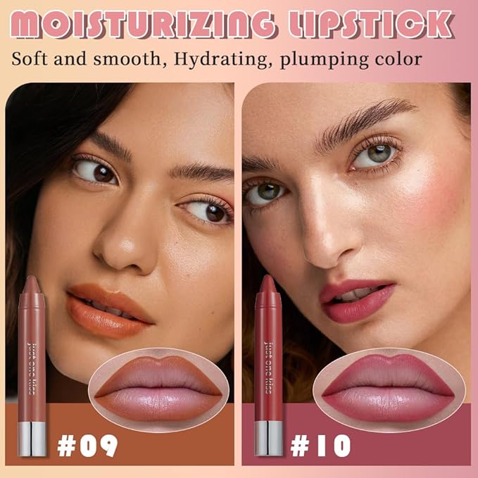 2Pcs Coral & Rose Red Hydrating Cream Lipsticks Lip Crayon for Women, Moisturing Lipstick Longwear Lip Liner Crayon Set for Ombre Shades, Matte Creamy Lips Stick Natural Nourishing Lips Balm Set, E